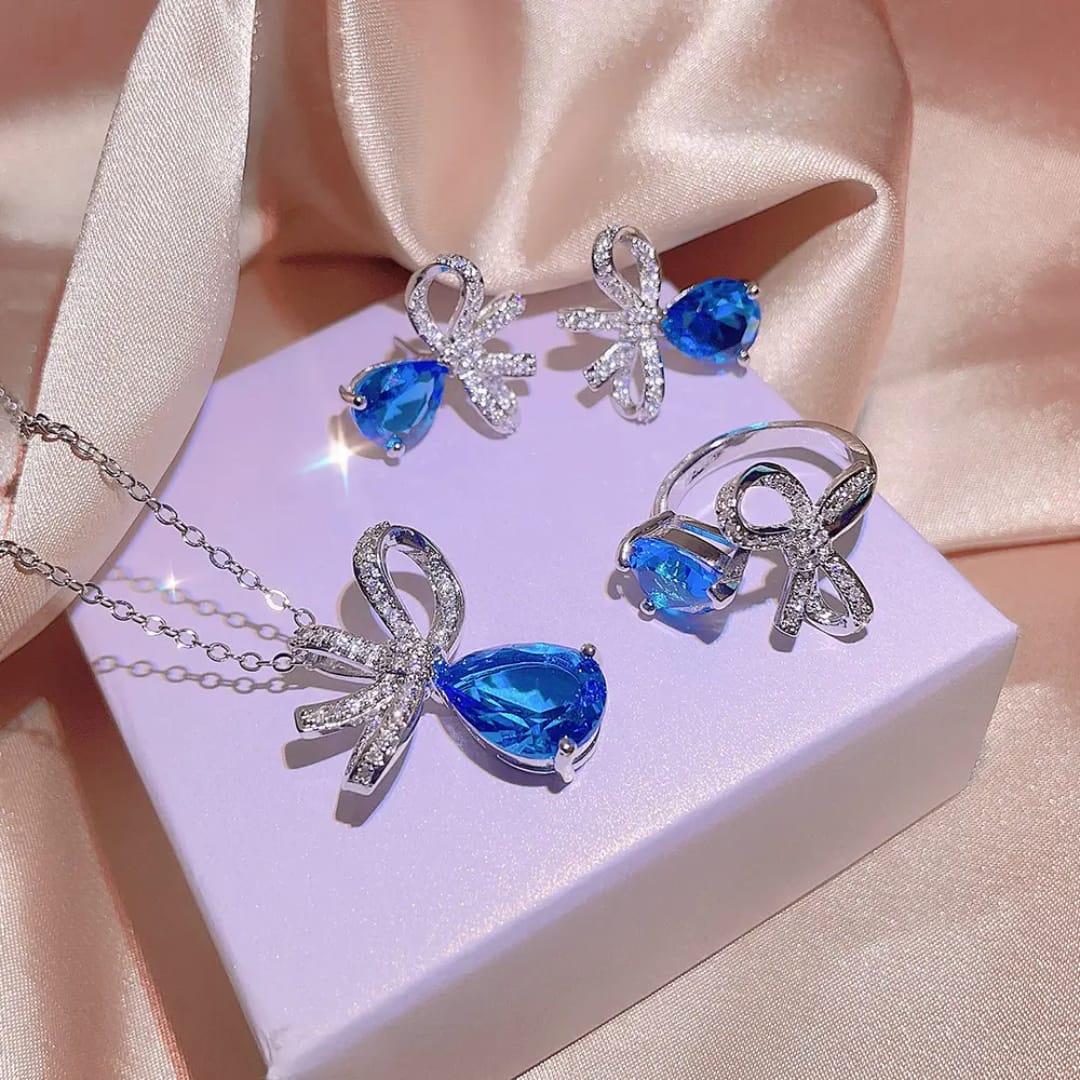 The Royal Blue Bow Ribbon Jewelry Set