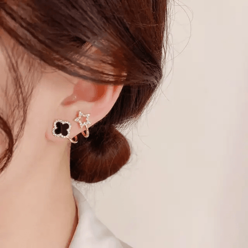 Clover & Celestial Star Illusion Hoop Earrings