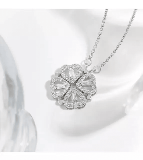 Convertible Four-Leaf Clover Magnetic Heart Necklace