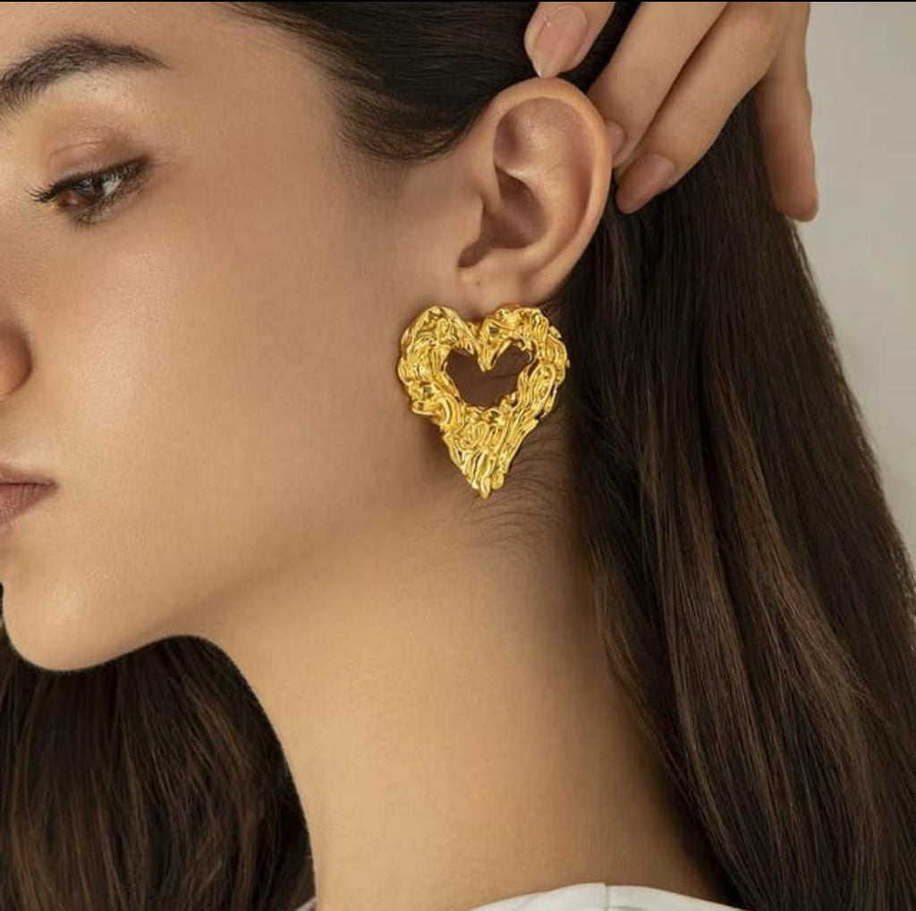 Abstract Molten Metal Heart Stud Earrings