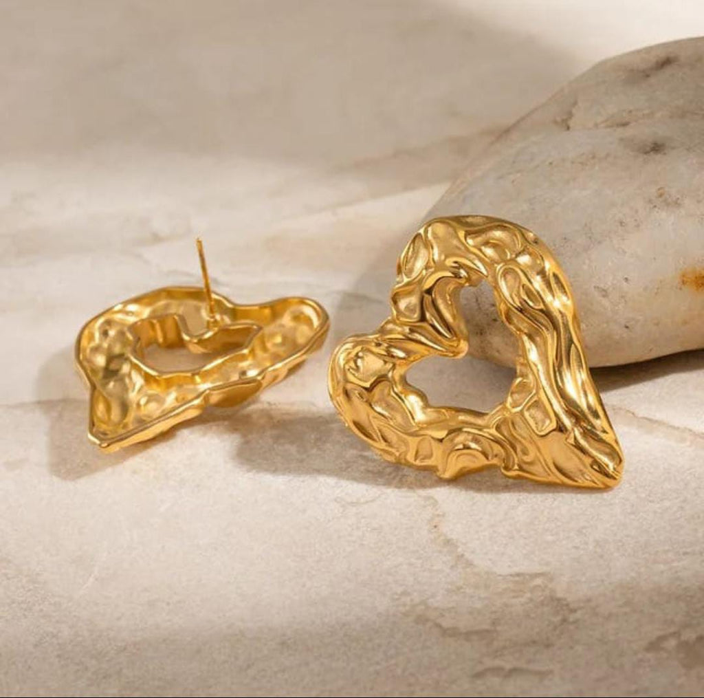 Abstract Molten Metal Heart Stud Earrings