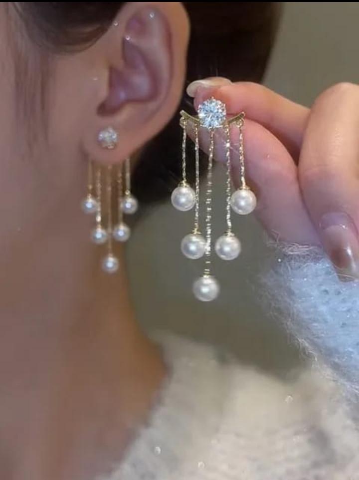 Solitaire Stud Cascading Pearl Jacket Earrings