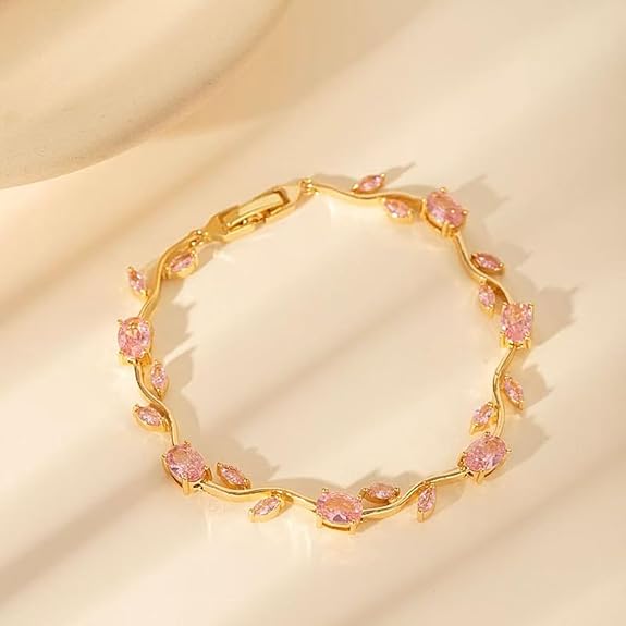 Pink Zircon Crystal Vine & Leaf Branch Bracelet