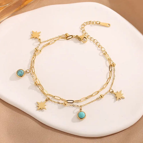 Celestial Turquoise Layered Charm Bracelet